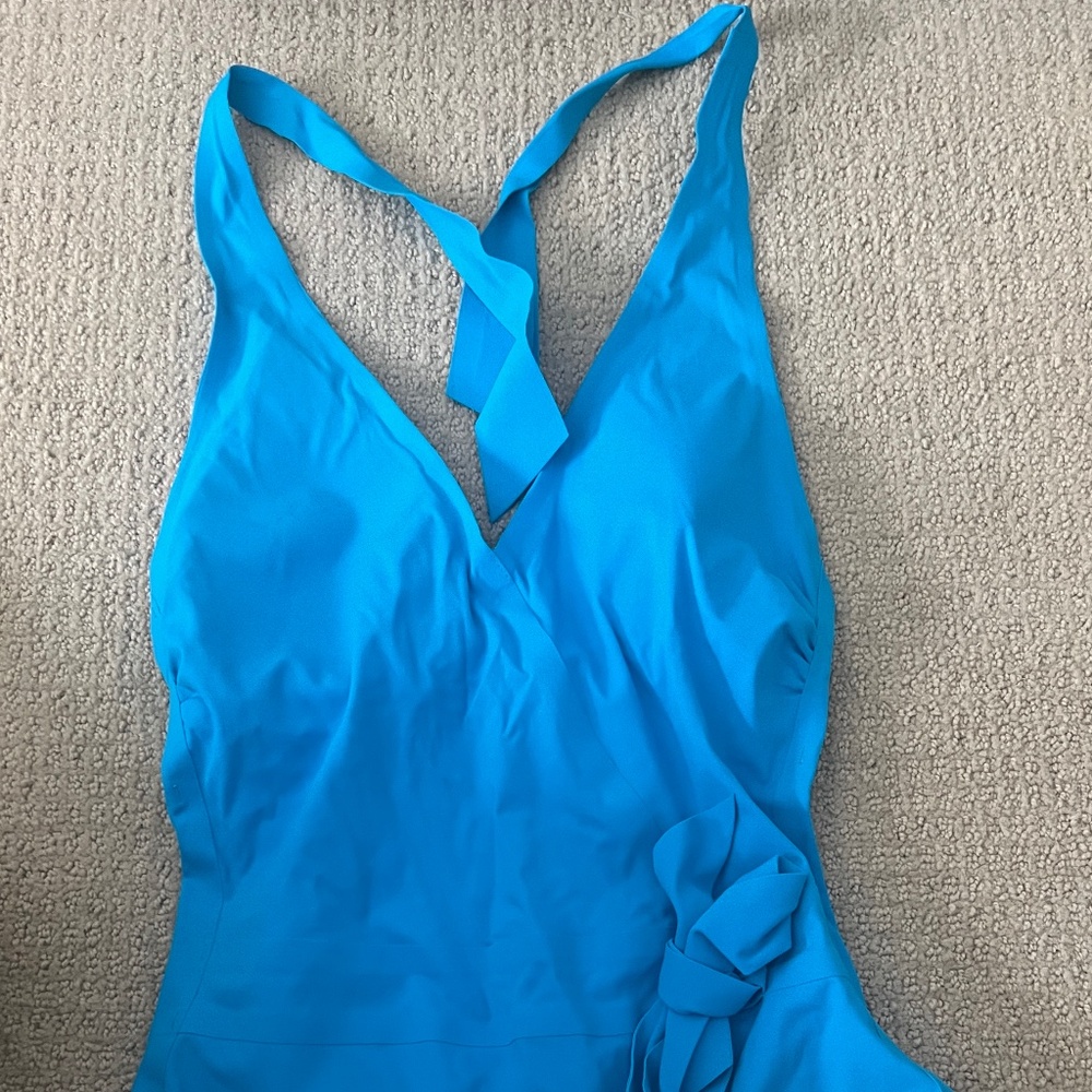 Gottex One-Piece Halter Swimsuit Turquoise Tie Waist NWT Size 8